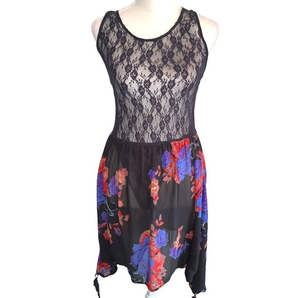 Intimately Free People Multi Colored Lacy Floral Bodysuit Dress Size Small - Picture 1 of 8